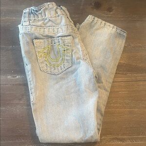 True Religion Kids Light Wash Jeans with Yellow Stitching